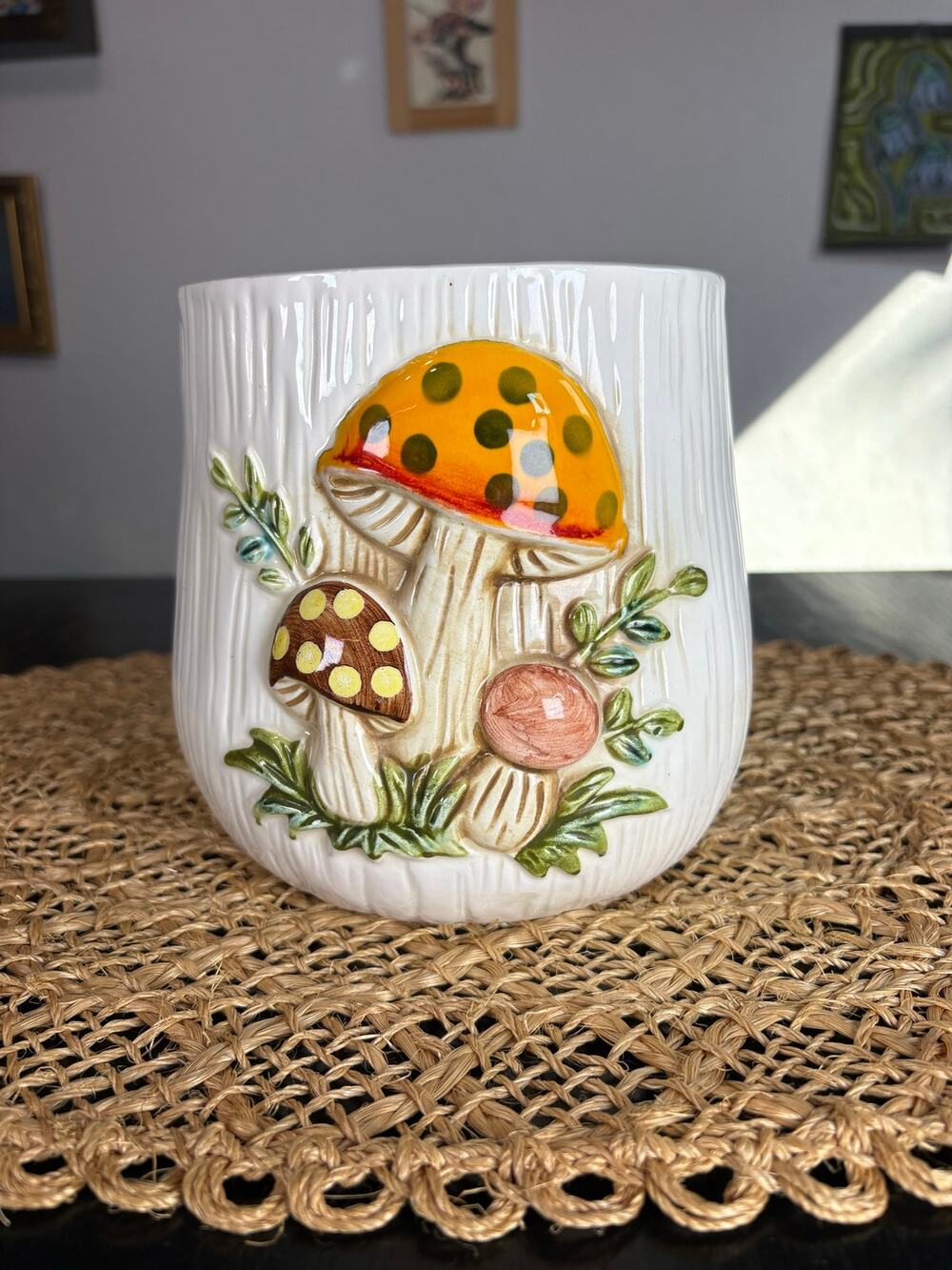 Merry Mushroom Sears Roebuck 1977 Canister Only No Lid- 6" tall 3D Boho Fairy